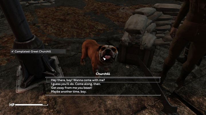 Nähere dich der englischen Bulldogge und drücke die Interaktionstaste – Fallout London: Wie adoptiere ich Churchill? – Fraktionen und Gefährten – Fallout London Guide