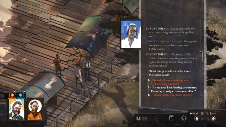 Du wirst erfahren, dass du an der Küste nach Sunday Friend suchen musst - Disco Elysium: Übernimm die Verantwortung für La Responsabilite - Komplettlösung - Politische Aufgaben - Disco Elysium Guide