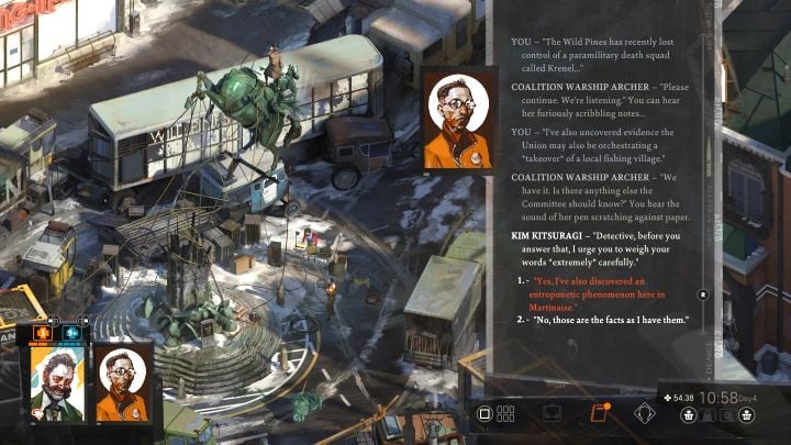 Wenn es angenommen wird, sendet Harry eine Warnung an die Koalition über die Situation in Martinaise und die Notwendigkeit zum Eingreifen - Disco Elysium: Übernehmen Sie La Responsabilite - Komplettlösung - Politische Aufgaben - Disco Elysium-Handbuch