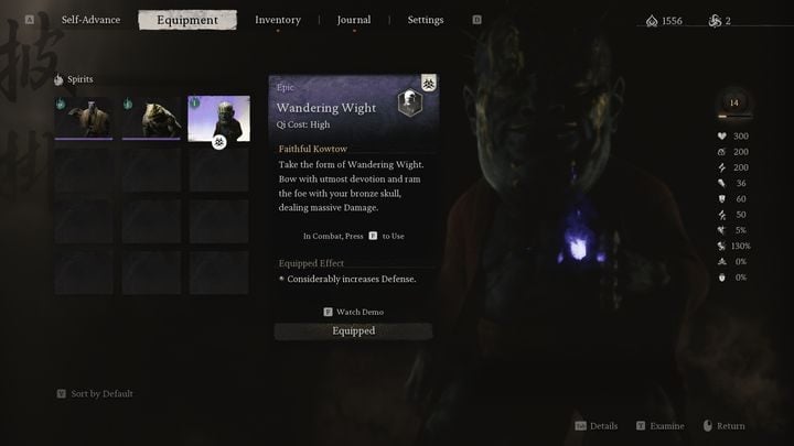 Als Erstes solltest du vor dem Kampf den Bossgeist Wandering Wight ausrüsten - Black Myth Wukong: Wie besiege ich den Boss Whiteclad Noble? - Kapitel 1 - Black Myth Wukong-Handbuch