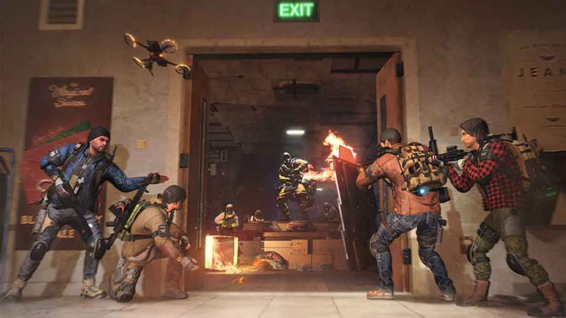 Ein Team von Division-Agenten bereitet sich darauf vor, in einer Koop-Mission aus The Division: Resurgence in ein Nest von Cleanern einzudringen