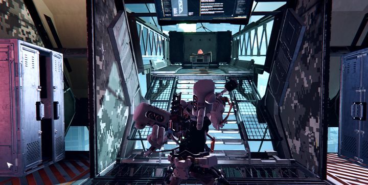 Im obersten Stockwerk trifft man auf einen großen Roboter (Level 6), der leicht vom Dach geworfen werden kann, wenn man seiner Ladung erfolgreich ausgewichen ist - A. I. D Befehl - Das verlorene Kind | Exemplarische Vorgehensweise für Surge 2 - Hauptgeschichte - Der Surge 2-Leitfaden