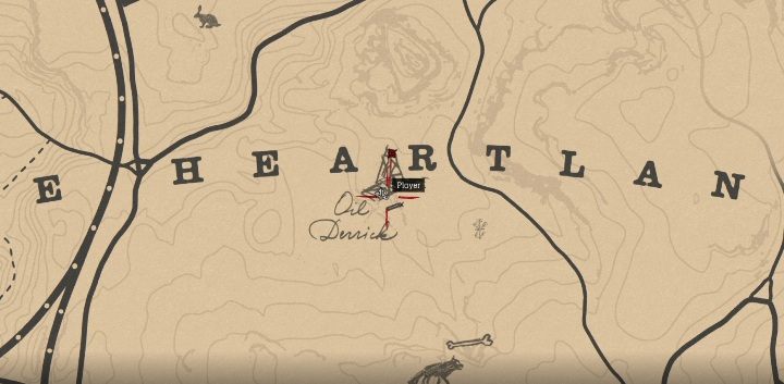 Diese Knochen befinden sich im südlichen Teil von The Heartlands in der Nähe des Bohrturms - Dinosaurierknochen in Red Dead Redemption 2 - Dinosaurierknochen und Felszeichnungen - Red Dead Redemption 2 Guide