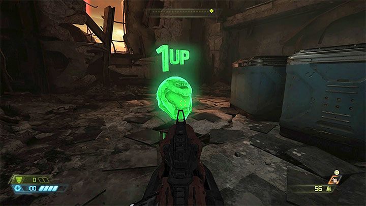 Berühre den schwebenden grünen 1UP-Helm, um dem Topf 1 zusätzliches Leben hinzuzufügen - Doom Eternal: Zusätzliche Leben - was sind sie und wie kann ich sie verwenden? - Combat - Doom Eternal Guide