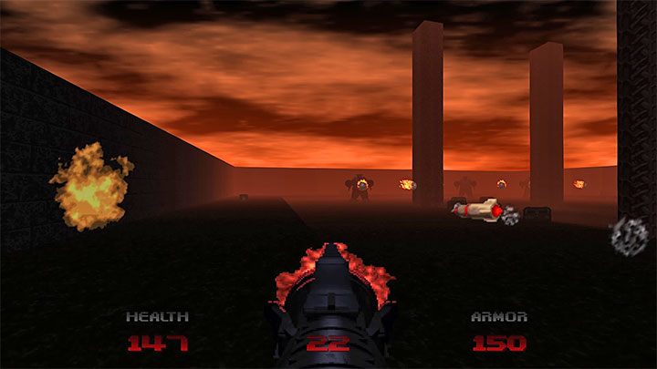 Im dritten Teil des Levels erscheint eine Gruppe von Mancubus-Dämonen - Doom Eternal: Doom 64 - Liste der Trophäen - Doom 64 - Doom Eternal Guide