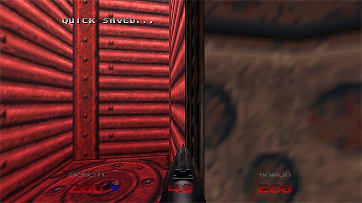 Nachdem Sie Fass Nummer 10 in die Luft gesprengt haben, öffnen Sie schnell die Tür rechts davon und erreichen Sie das rote Portal - Doom Eternal: Doom 64 - Liste der Trophäen - Doom 64 - Doom Eternal Guide
