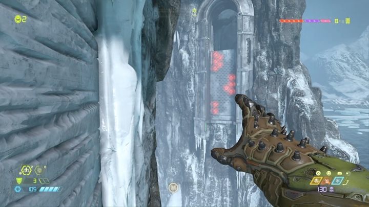 Von hier aus können Sie zur nächsten Wand springen, aber behalten Sie die Minen im Auge - Doom Eternal: Komplettlösung für Kultisten - Walkthrough für Levels - Doom Eternal Guide