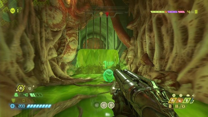 Hinter einem giftigen Wasserfall finden Sie ein weiteres Extraleben - Doom Eternal: Super Gore Nest Geheimnisse Karten und Ort - Sammlerstücke und Geheimnisse - Doom Eternal Guide