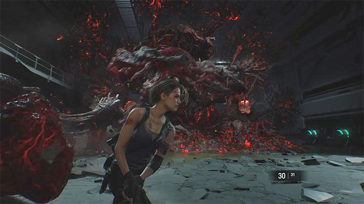 Nemesis wird während dieses Teils nicht untätig bleiben - Sie müssen seine Tentakelangriffe vermeiden - Resident Evil 3: Nemesis - Endgegnerkampf - Nemesis-Bosskämpfe - Resident Evil 3-Leitfaden