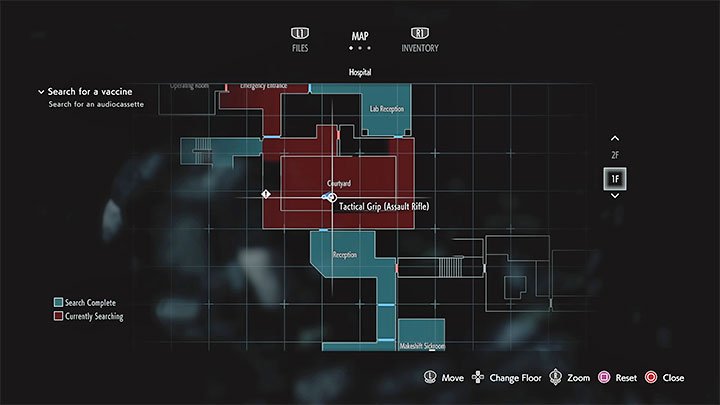 Das Tactical Grip-Upgrade für das Sturmgewehr befindet sich im Innenhof von 1F des Krankenhauses - Resident Evil 3: Krankenhausgeheimnisse, Sammlerstücke - Sammlerstücke und Geheimnisse - Resident Evil 3 Guide