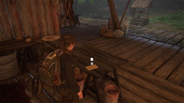 Das Dokument liegt auf einem Holztisch in einer der Hütten - The Last of Us 2: Die Insel - Sammlerstücke, Artefakte, Münzen - Seattle Tag 3 - Abby - The Last of Us 2 Guide