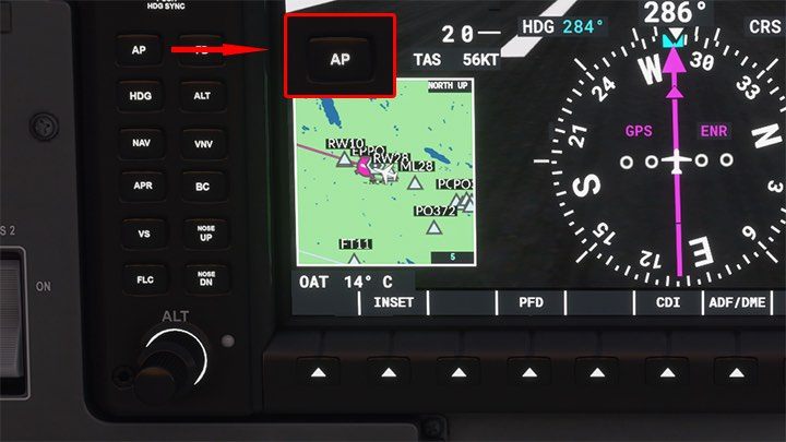 Der Autopilot-Vorgang wird auch durch die Buchstaben AP im oberen Fenster bestätigt - Microsoft Flight Simulator: Autopilot - wie wird er betrieben? - Fortgeschrittenes Fliegen - Microsoft Flight Simulator 2020-Handbuch