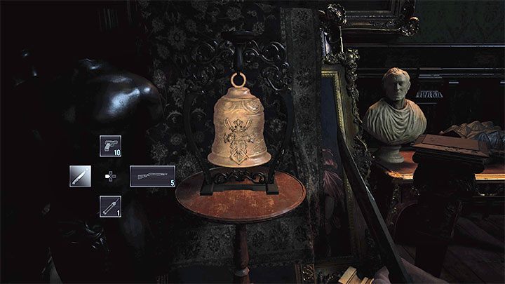 Ihre Aufgabe ist es, 5 Glocken im Atelierraum zu finden, auf die geschossen werden kann - Resident Evil Village: 5 Glocken-Puzzle - Dimitrescus-Porträt - Puzzle-Lösungen - Resident Evil Village Guide
