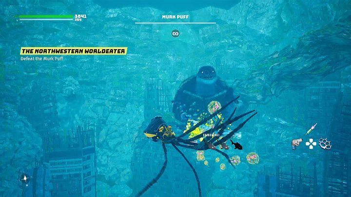 Wenn sich Murk Puff in seiner Schale versteckt, wird er nach einer Weile so etwas wie Unterwasserminen auf dich loslassen - Biomutant: The Northwestern Worldeater - Walkthrough - Hauptquests - Biomutant Guide