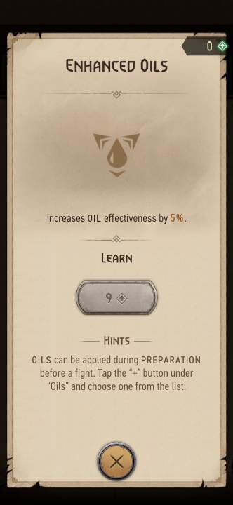 Effekt: Erhöht die Wirksamkeit von Ölen - The Witcher Monster Slayer: Skills - Alchemie - Skills - Witcher Monster Slayer Guide