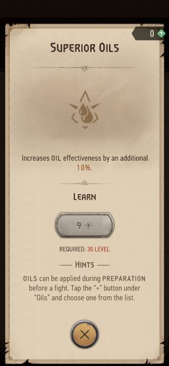 Effekt: Erhöht die Wirksamkeit von Ölen - The Witcher Monster Slayer: Skills - Alchemie - Skills - Witcher Monster Slayer Guide