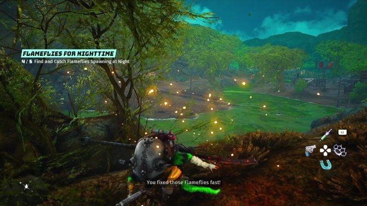 Deine Aufgabe ist es, 5 Glühwürmchen zu fangen – Biomutant: Flameflies for Nighttime – Komplettlösung – NPC-Quests – Biomutant Guide