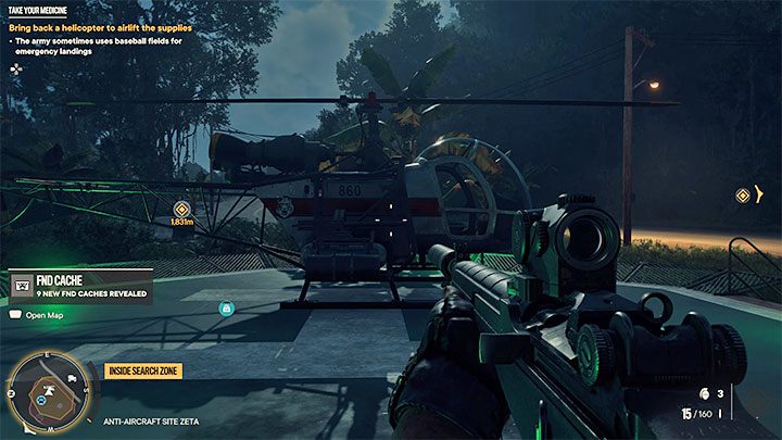 Es ist eine gute Idee, die Gelegenheit zu nutzen, um einen feindlichen Hubschrauber zu stehlen, der sich in derselben feindlichen Basis befinden sollte – Far Cry 6: Take Your Medicine – Komplettlösung, Beschreibung – El Este – Far Cry 6 Guide