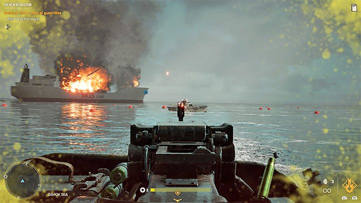 Verwenden Sie während der Fluchtsequenz die auf dem Boot montierte Waffe, aber konzentrieren Sie sich darauf, andere Boote und nicht die Flugzeuge abzuschießen – Far Cry 6: The New Revolution – Komplettlösung – El Este – Far Cry 6 Guide