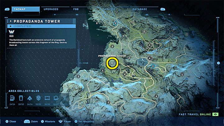Der Turm befindet sich im westlichen Teil der Region – Halo Infinite: Propagandatürme (Verbindungen) – Verbindungen – Halo Infinite Guide