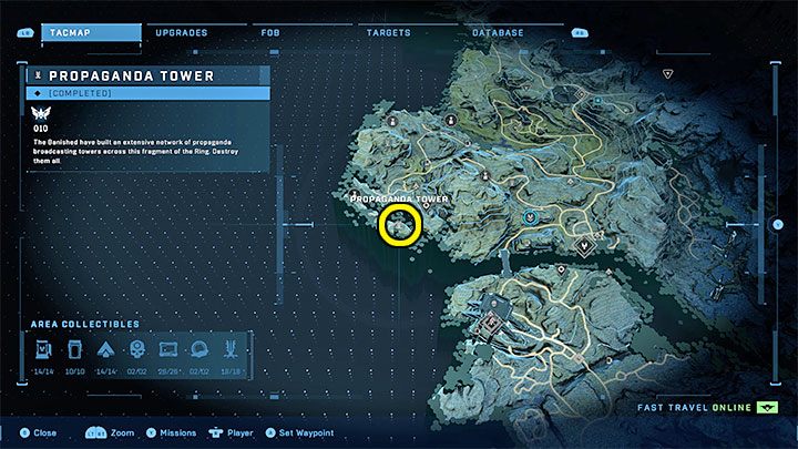Der Turm befindet sich im südwestlichen Teil der Region – Halo Infinite: Propagandatürme (Verbindungen) – Verbindungen – Halo Infinite Guide