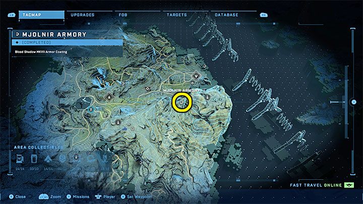 Die Waffenkammer befindet sich im östlichen Teil der Region – Halo Infinite: Mjolnir Armory und Spartan Cores (Verbindungen) – Verbindungen – Halo Infinite Guide
