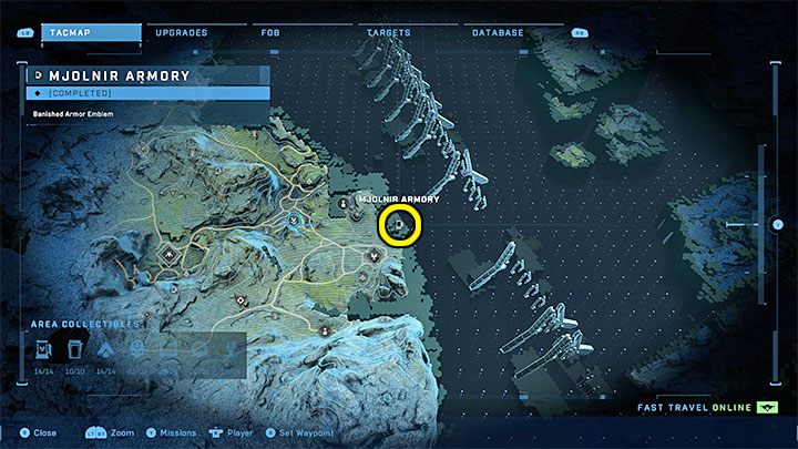 Die Waffenkammer befindet sich am östlichen Ende der Region, neben einer Grube – Halo Infinite: Mjolnir-Waffenkammer und spartanische Kerne (Verbindungen) – Verbindungen – Halo Infinite Guide