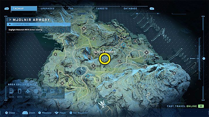 Die Waffenkammer befindet sich im zentralen Teil der Region, in der Nähe der Ausgrabungsstätte – Halo Infinite: Mjolnir-Waffenkammer und spartanische Kerne (Verbindungen) – Verbindungen – Halo Infinite Guide