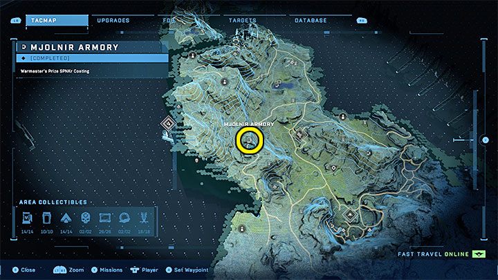 Die Waffenkammer befindet sich im zentralen Teil der Region, neben einer der FOB-Stützpunkte – Halo Infinite: Mjolnir Armory and Spartan Cores (Connections) – Connections – Halo Infinite Guide