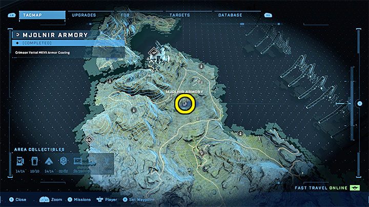 Die Waffenkammer befindet sich im nördlichen Teil der Region, in der Nähe eines der Forerunners-Artefakte – Halo Infinite: Mjolnir Armory and Spartan Cores (Connections) – Connections – Halo Infinite Guide