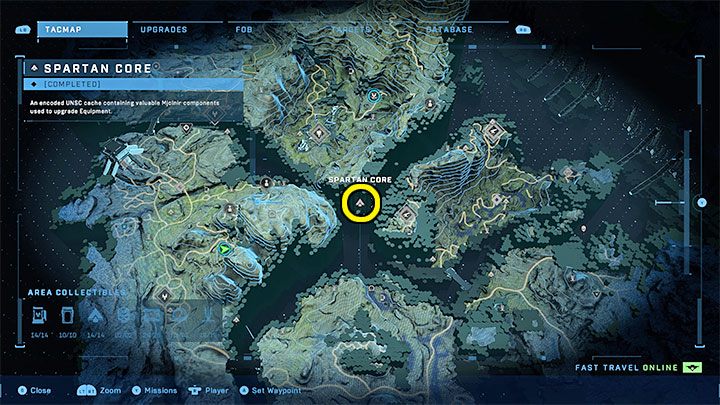 Der Kern befindet sich am südöstlichen Rand der Region, in der Nähe der benachbarten Graveyards-Region – Halo Infinite: Mjolnir Armory und Spartan Cores (Verbindungen) – Verbindungen – Halo Infinite Guide