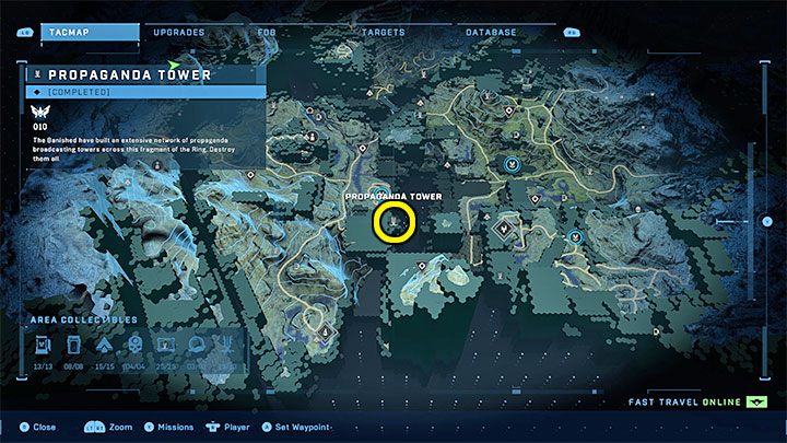 Der Turm befindet sich im westlichen Teil der Region, in der Nähe einer der FOB-Stützpunkte – Halo Infinite: Propagandatürme (Reformation) – Reformation – Halo Infinite Guide