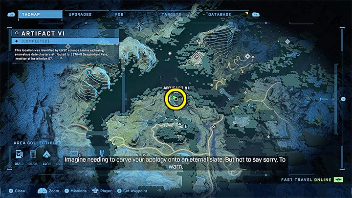 Das sechste Artefakt befindet sich am Fluss nordwestlich der FOB-Hotelbasis – Halo Infinite: Forerunners-Artefakte – Liste aller – Andere Geheimnisse – Halo Infinite Guide