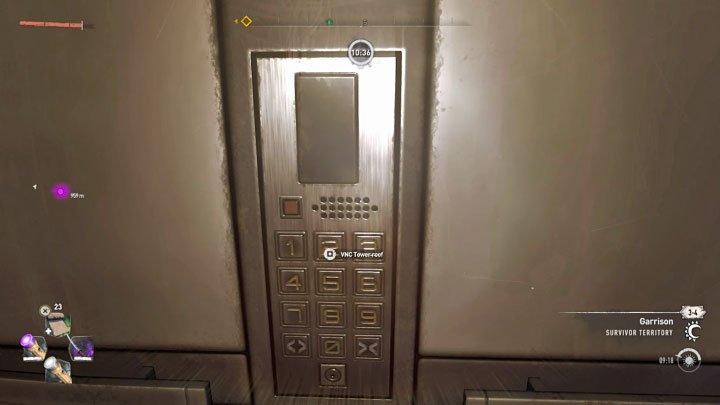 Nachdem Sie den Aufzug betreten haben, können Sie den Knopf drücken, um zum Dach zu gelangen - Dying Light 2: VNC Tower - Das höchste Gebäude im Spiel - Grundlagen - Dying Light 2 Guide