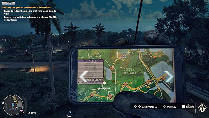 Sie erhalten von Lucky Mama Bilder mit einer Karte der Pipelines, die das Gift transportieren, sowie einer Beispiel-Umspannstation – Far Cry 6: Surgical Strike – Komplettlösung – El Este – Far Cry 6 Guide