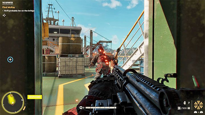 Nachdem Sie die Treppe benutzt haben, erreichen Sie das Hauptdeck, wo Sie weitere Kämpfe erwarten können – Far Cry 6: The Deported – Walkthrough – El Este – Far Cry 6 Guide