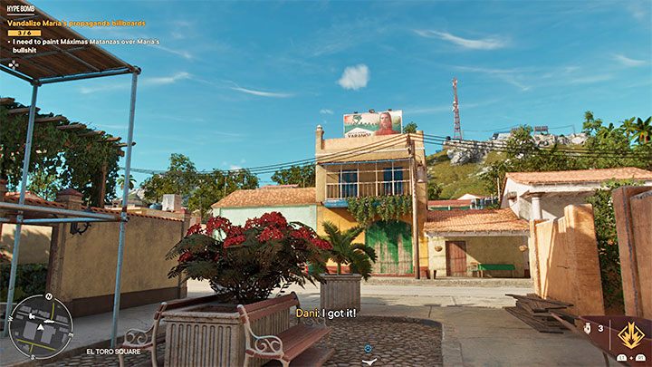 Mindestens eine Werbetafel erfordert, dass Sie auf das Dach eines Gebäudes klettern, obwohl es nicht zu kompliziert sein sollte – schauen Sie sich einfach nach höheren Vorsprüngen oder Kisten um, auf die Sie klettern können – Far Cry 6: Hype Bomb – Walkthrough – Valle De Oro – Far Cry 6-Leitfaden