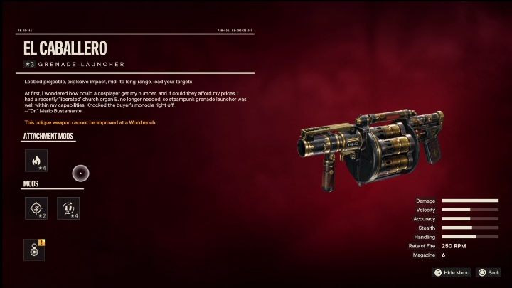 Besonderheiten: El Caballero ist ein Launcher, der ursprünglich mit – Far Cry 6: Launchers, Einzigartige Waffen – Liste – Einzigartige Waffen – Far Cry 6 Guide modifiziert wurde