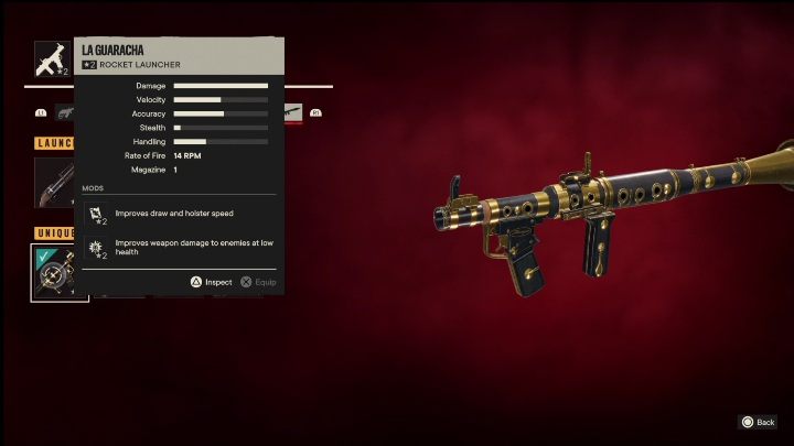 Besonderheiten: La Guaracha ist ein Launcher, der ursprünglich mit – Far Cry 6: Launchers, Einzigartige Waffen – Liste – Einzigartige Waffen – Far Cry 6 Guide modifiziert wurde