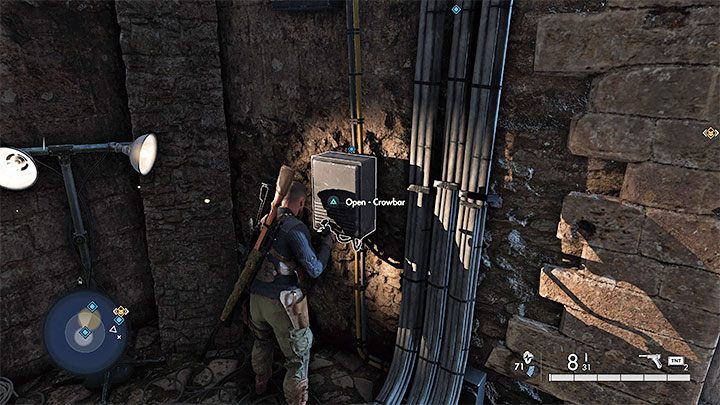 Der gesuchte Generator befindet sich im Erdgeschoss des Turms – Sniper Elite 5: Optionale Missionen in Mission 7 – Walkthrough, Lösung – Mission 7 – Geheime Waffen – Sniper Elite 5 Guide, Walkthrough