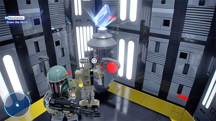 Wenn Sie die Objekte im Hangar erklimmen, können Sie den in Bild 1 gezeigten Zugangsschlüssel finden und einsammeln – LEGO Skywalker Saga: Todesstern II (Todesstern II) – Freischaltung und Liste aller Rätsel – Flaggschiffe – LEGO Skywalker Saga Guide