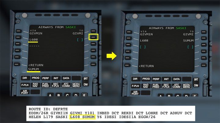 Enter the code of the air corridor L608 option on the left side of the screen - Microsoft Flight Simulator: How to program MCDU on-board computer? - Passenger aircraft - Microsoft Flight Simulator 2020 Guide