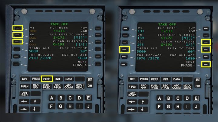 After entering the route and fuel, its time to go to the Performance tab of the aircraft - section PERF - Microsoft Flight Simulator: How to program MCDU on-board computer? - Passenger aircraft - Microsoft Flight Simulator 2020 Guide