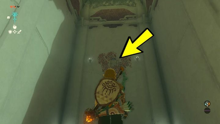 Wenn Sie die Steintür zerstören und die Treppe hinaufgehen, biegen Sie rechts ab – Zelda TotK: In isa Shrine – Sky – Zelda Tears of the Kingdom Guide