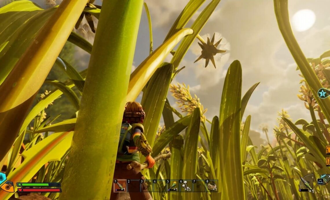 How to get Weed Stem at the beginning of Grounded 2. It’s the essential resource, image source: Grounded 2, developer: Obsidian Entertainment, Eidos-Montréal.