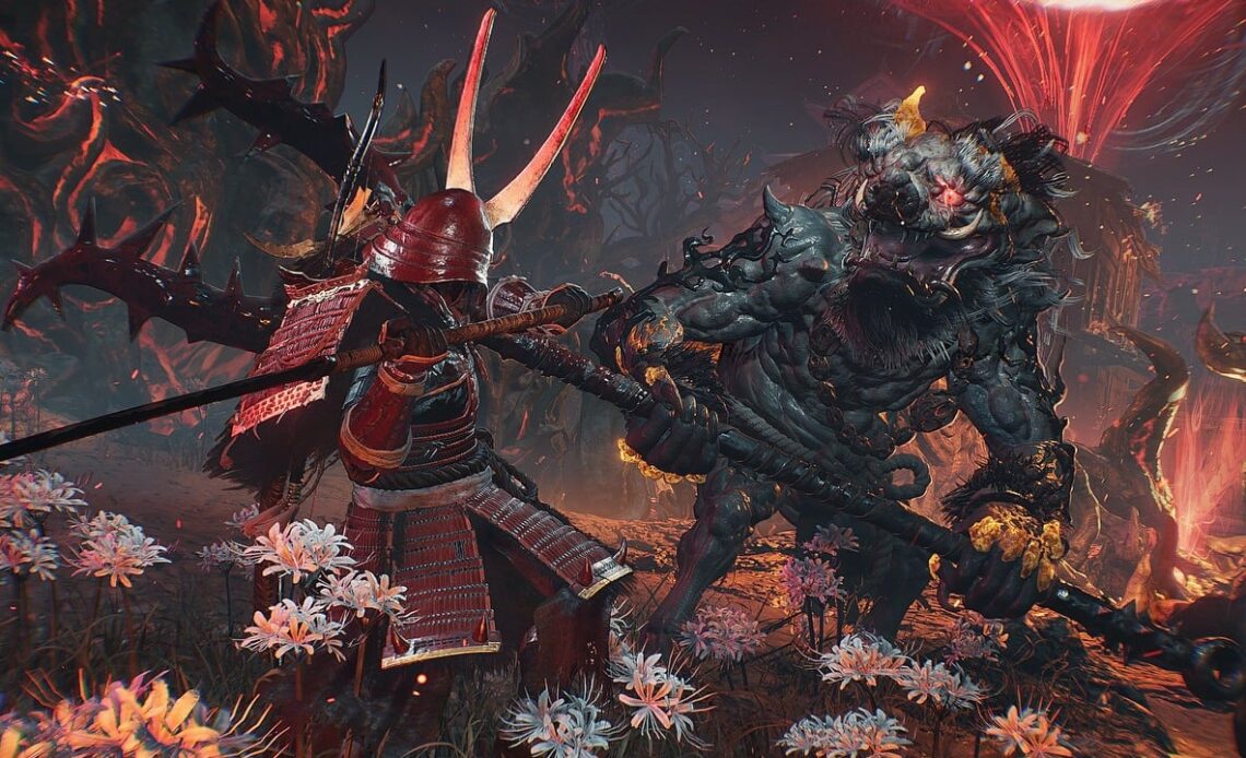 Dark action RPG NiOh 3 on impressive gameplay. Check the long and difficult battle with the demonic boss, image source: Team Ninja / Koei Tecmo.