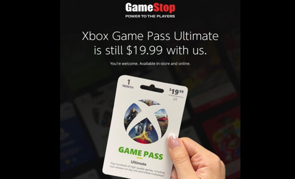 You can still grab Game Pass Ultimate vouchers for $19.99 at GameStop, but redeem them quickly, they won’t last forever, image source: Source: X, @gamestop.