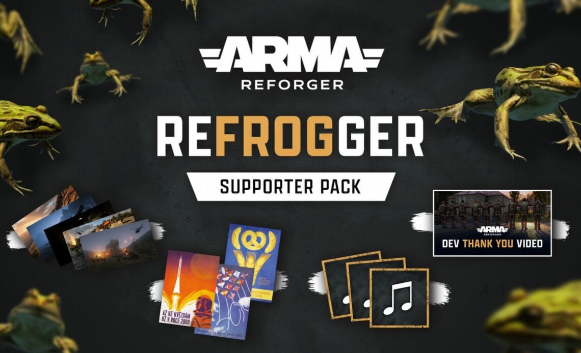 Arma Reforger drops us into a strange world of brain rot. The “supporter pack” delivers froggy propaganda and ASMR loops straight to battle-hardened soldiers, image source: Steam.