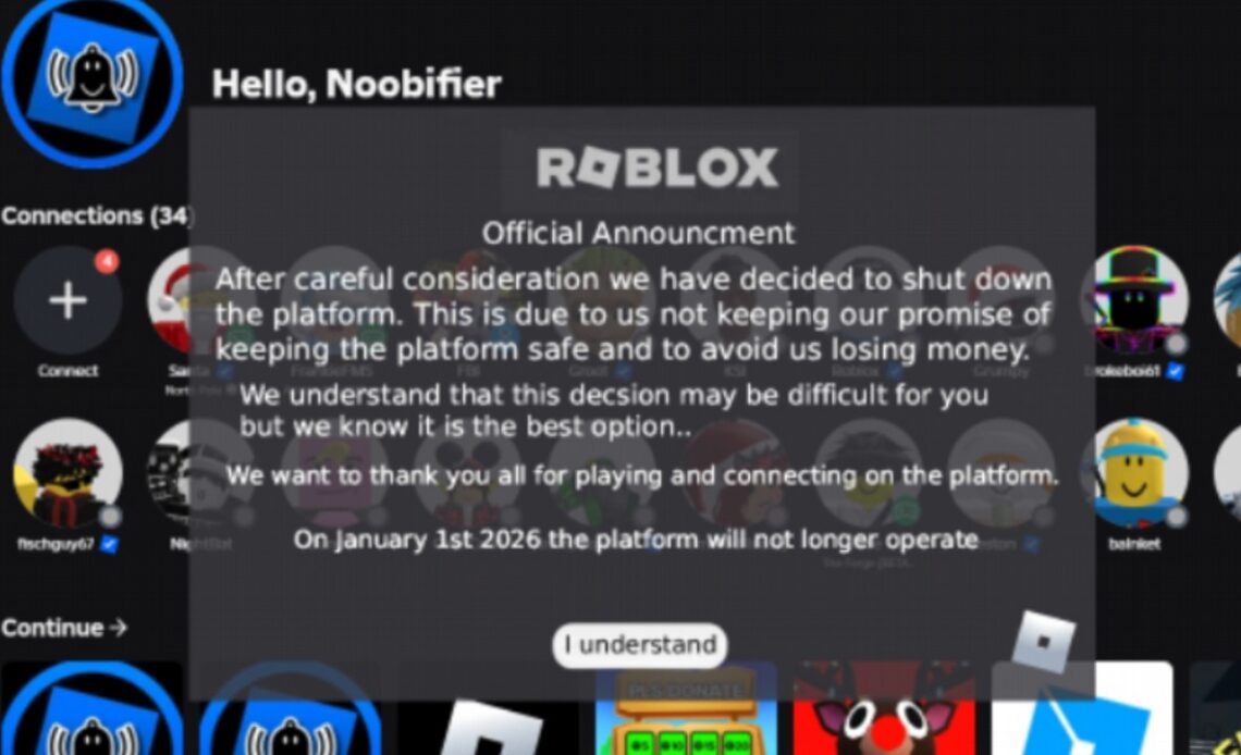 Is Roblox shutting down on January 1? The rumor is back again, but let’s take a look at whether there’s any truth to it this time, image source: X @RobloxNoobifier.